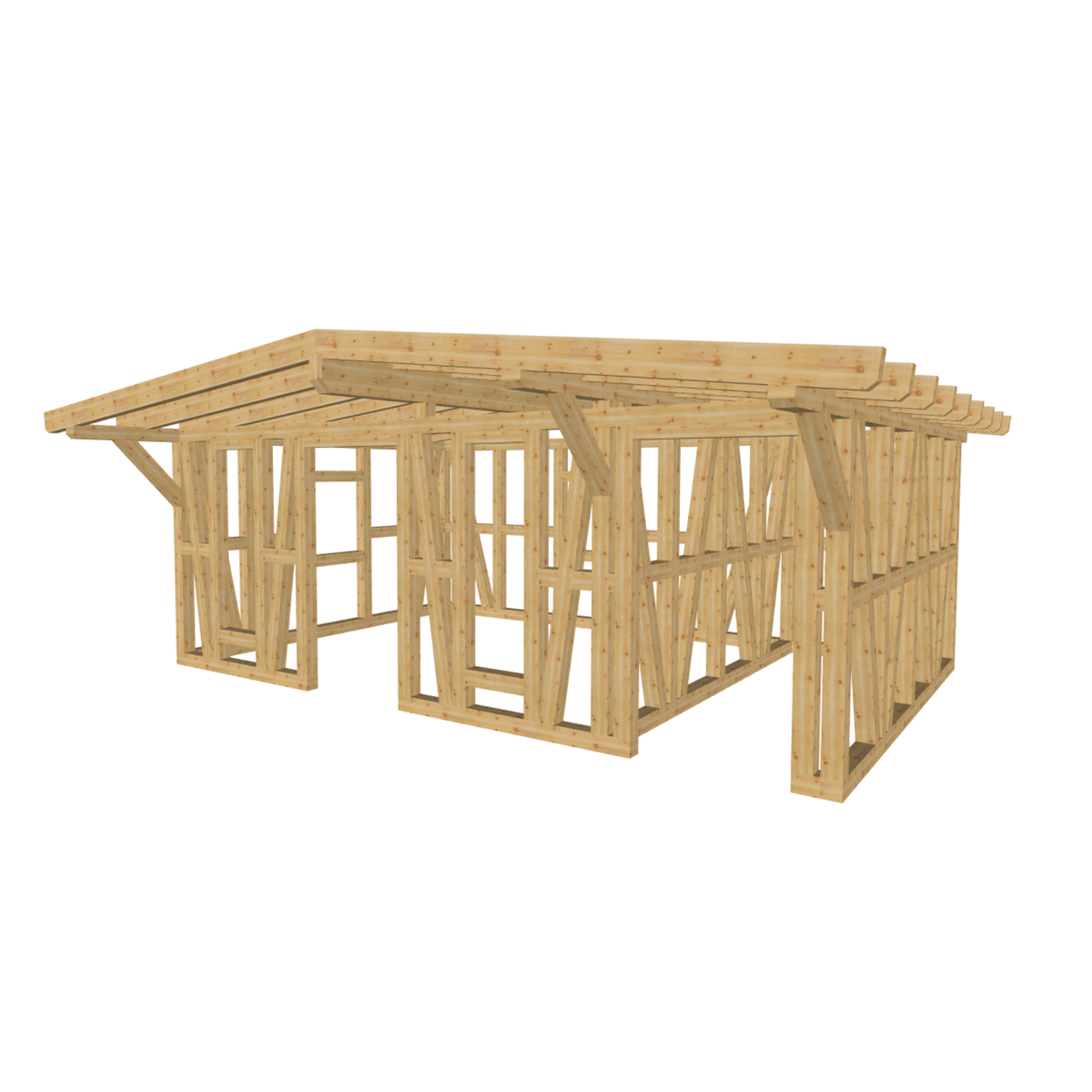 Bauplan Gartenhaus 61 3D-Ansicht schräg von vorn