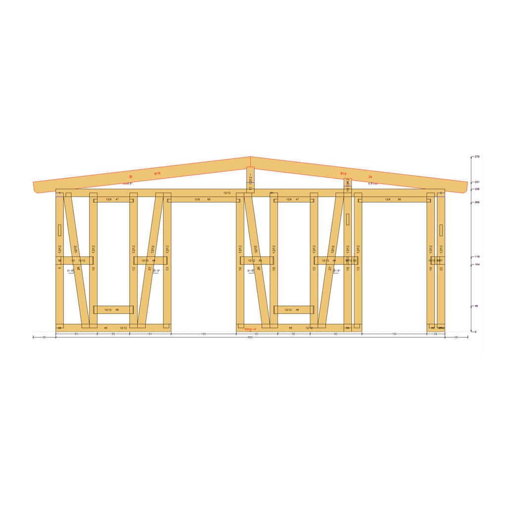 Bauplan Gartenhaus 61 Querschnitt mit Bemaßung
