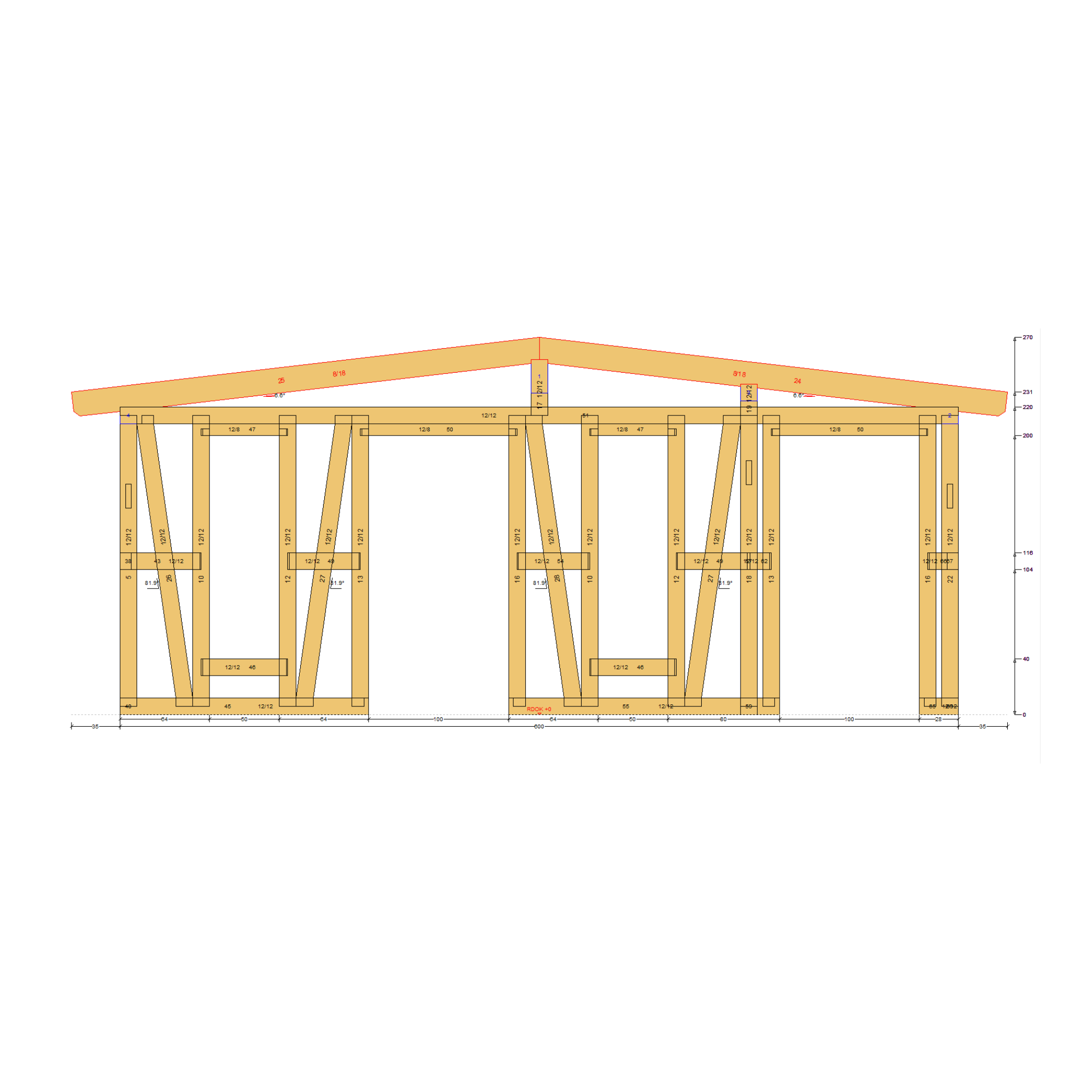 Bauplan Gartenhaus 61 Querschnitt mit Bemaßung