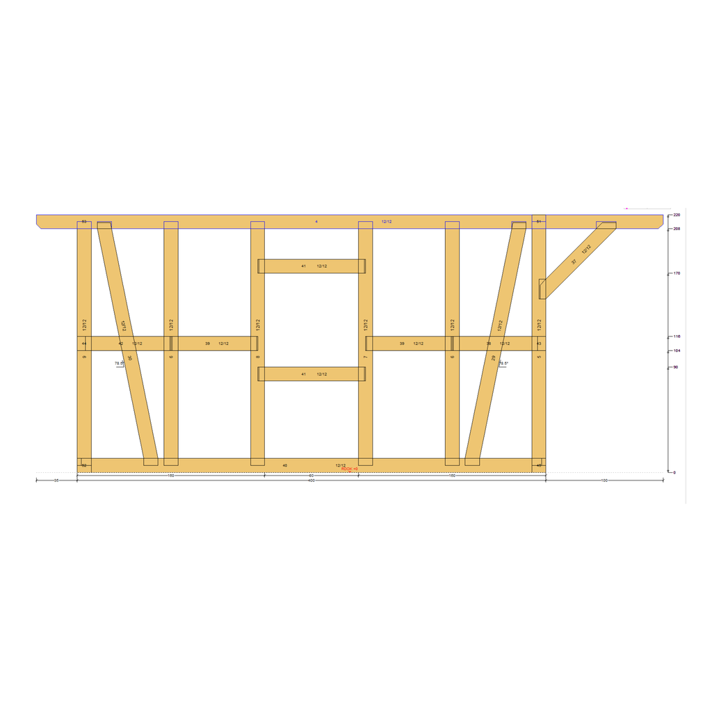 Bauplan Gartenhaus 61 Seitenansicht mit Bemaßung