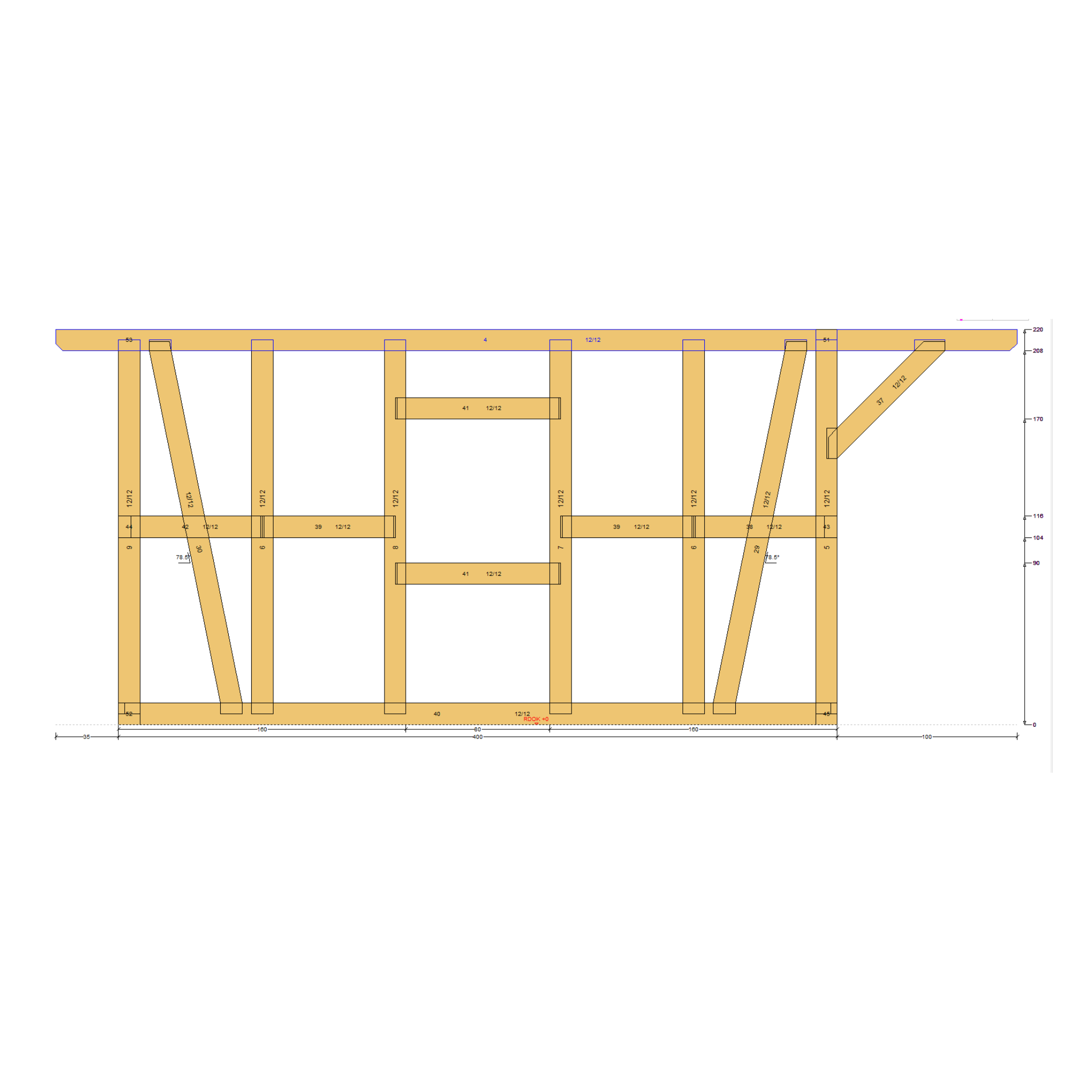 Bauplan Gartenhaus 61 Seitenansicht mit Bemaßung