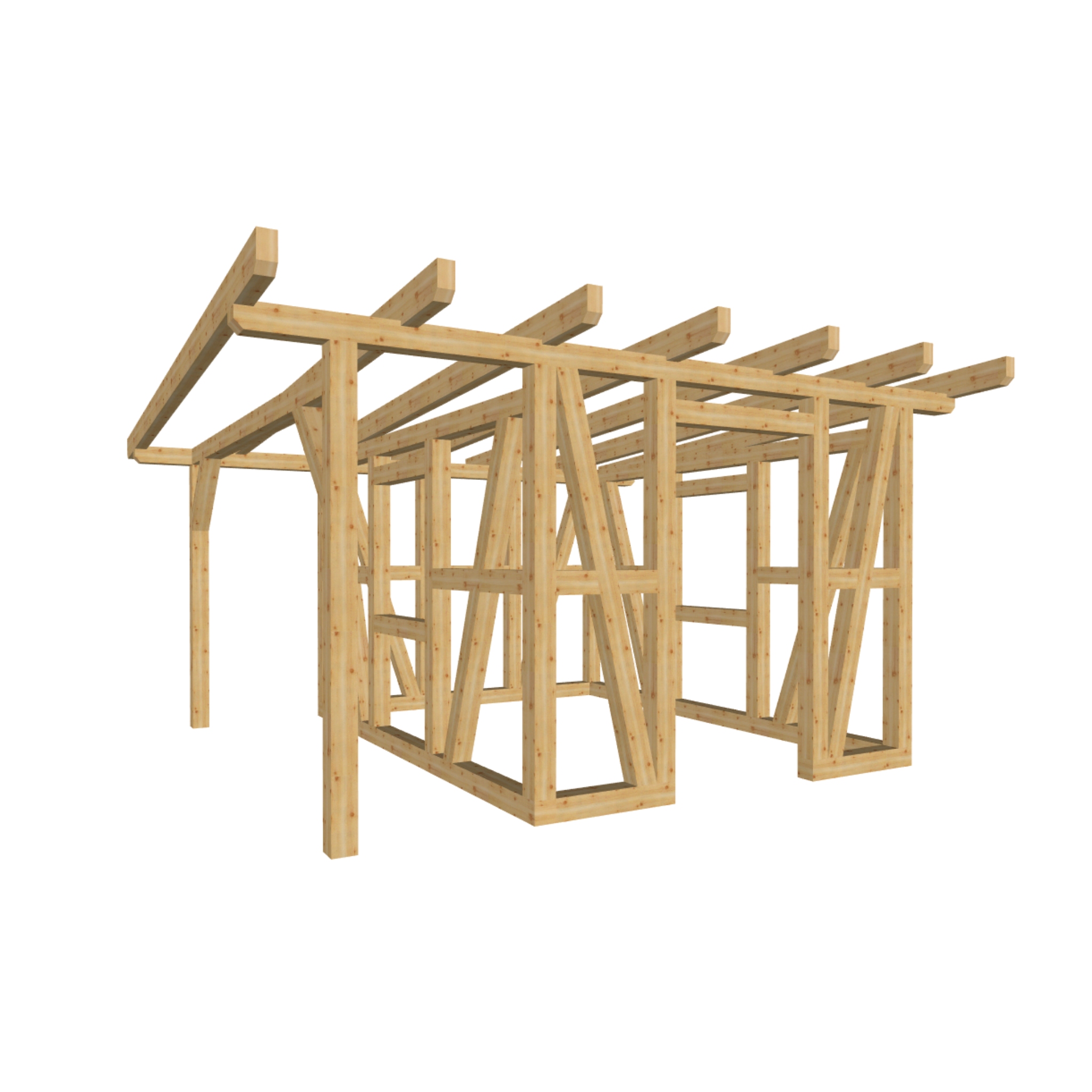 Bauplan Gartenhaus 62 3D-Ansicht schräg von vorn