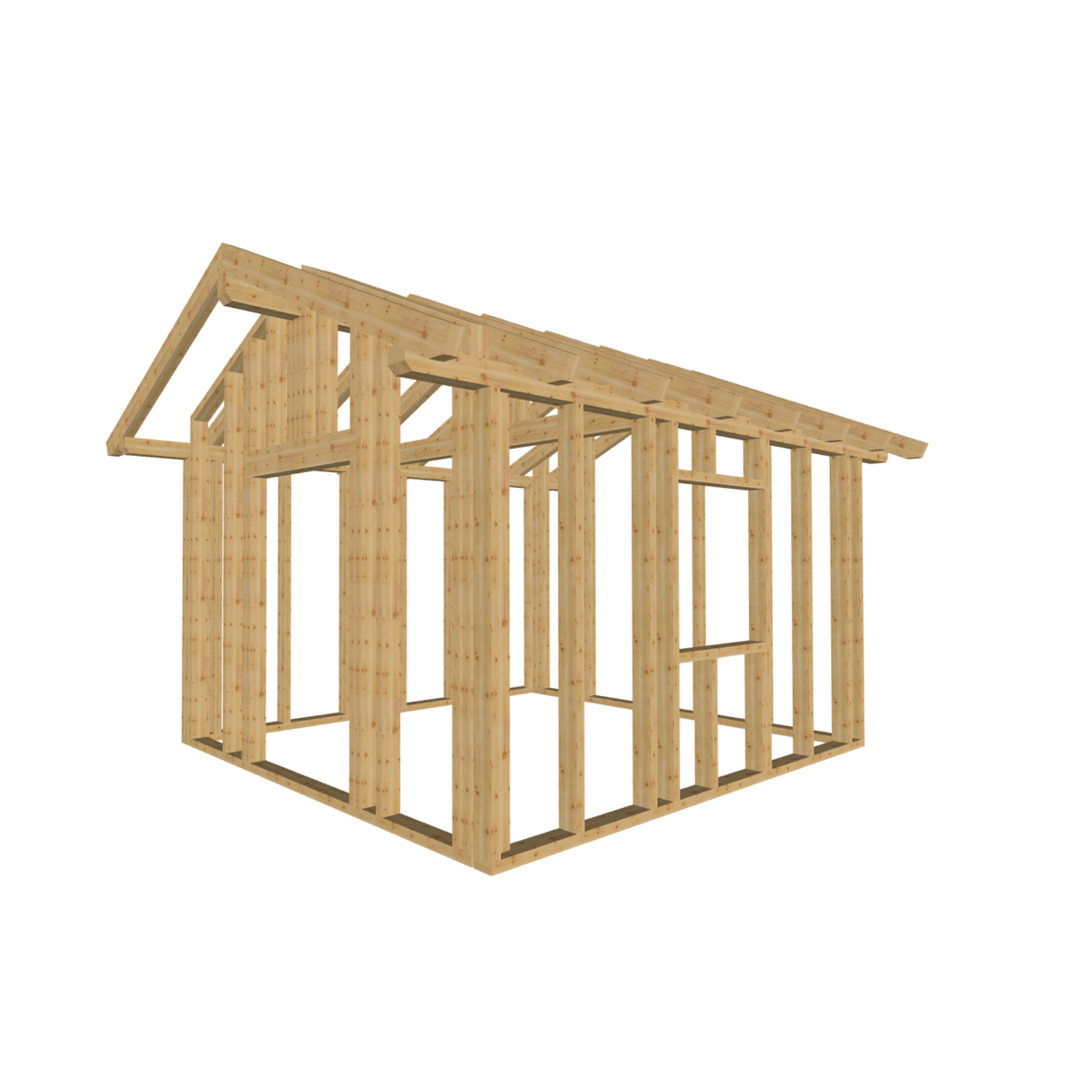 Bauplan Gartenhaus 63 3D-Ansicht schräg von vorn