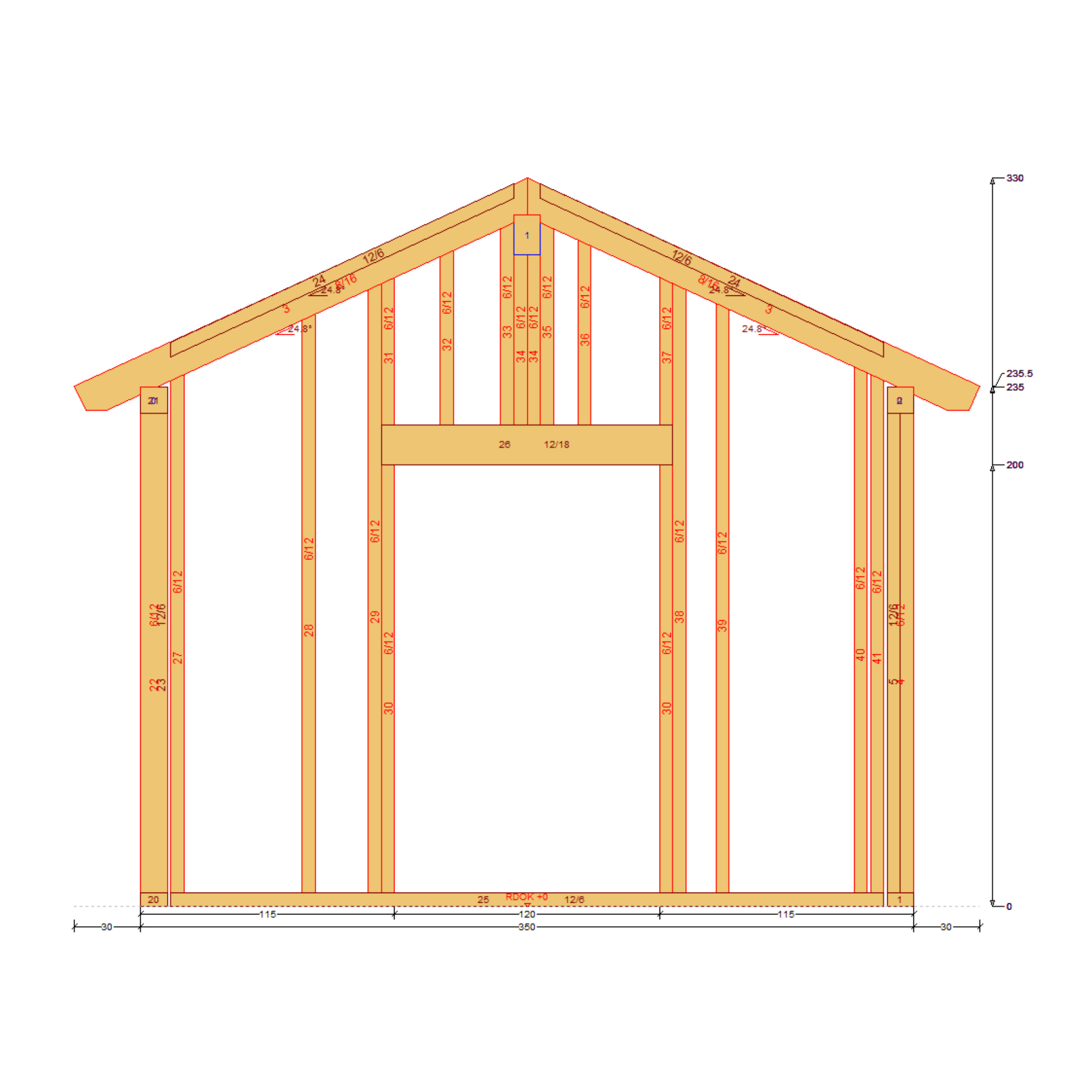 Bauplan Gartenhaus 63 Querschnitt mit Bemaßung