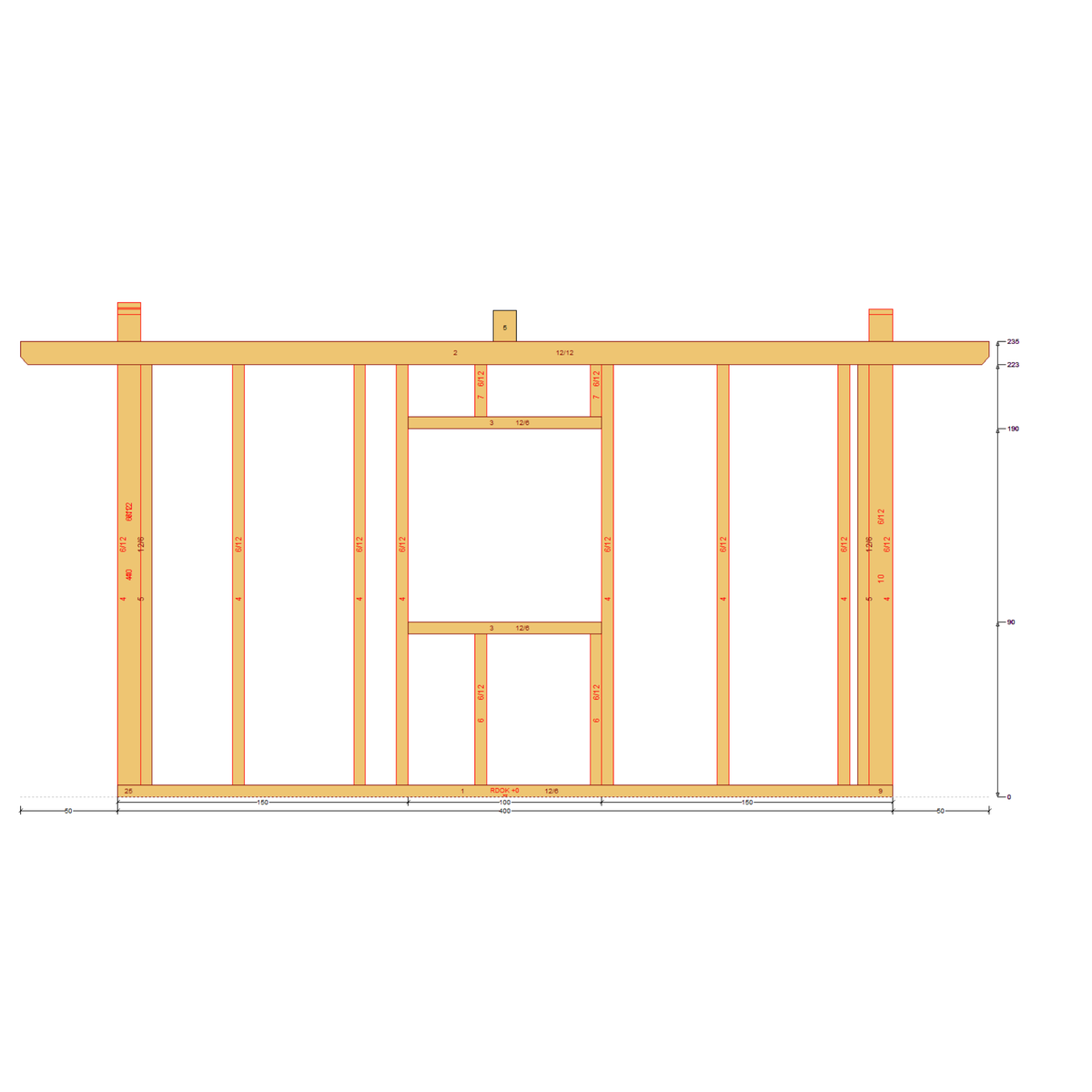 Bauplan Gartenhaus 63 Seitenansicht mit Bemaßung