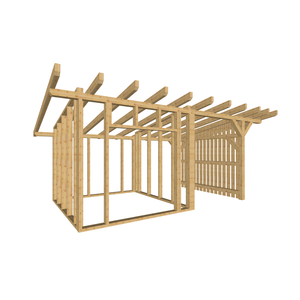 Bauplan Gartenhaus 64 3D-Ansicht schräg von vorn