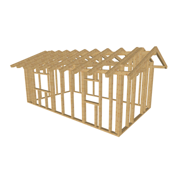 Bauplan Gartenhaus 65 3D-Ansicht schräg von vorn