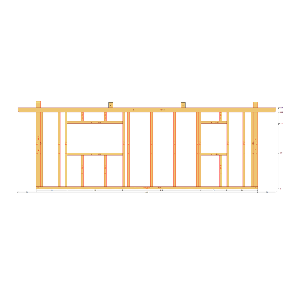 Bauplan Gartenhaus 65 Seitenansicht mit Bemaßung