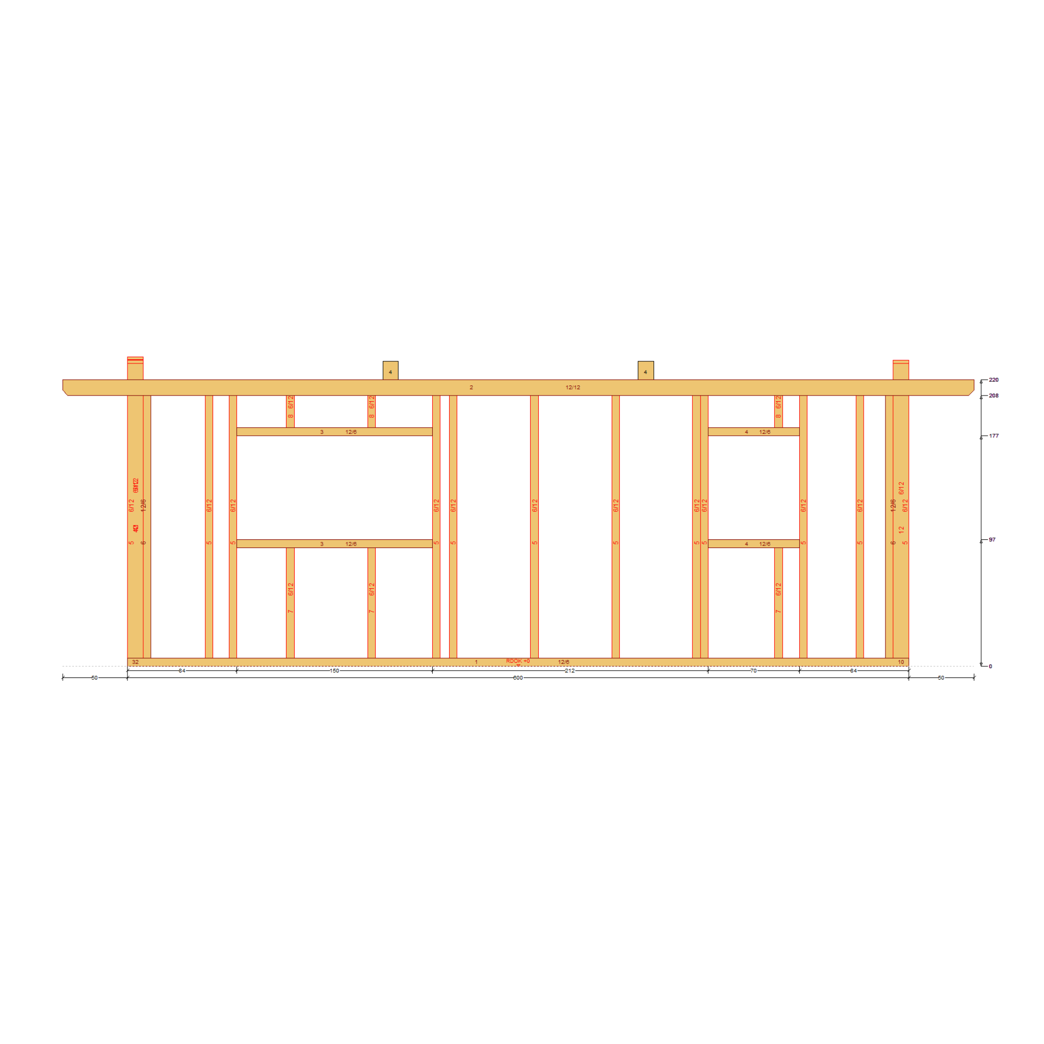 Bauplan Gartenhaus 65 Seitenansicht mit Bemaßung