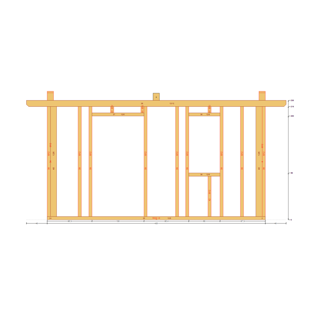 Bauplan Gartenhaus 66 Seitenansicht mit Bemaßung