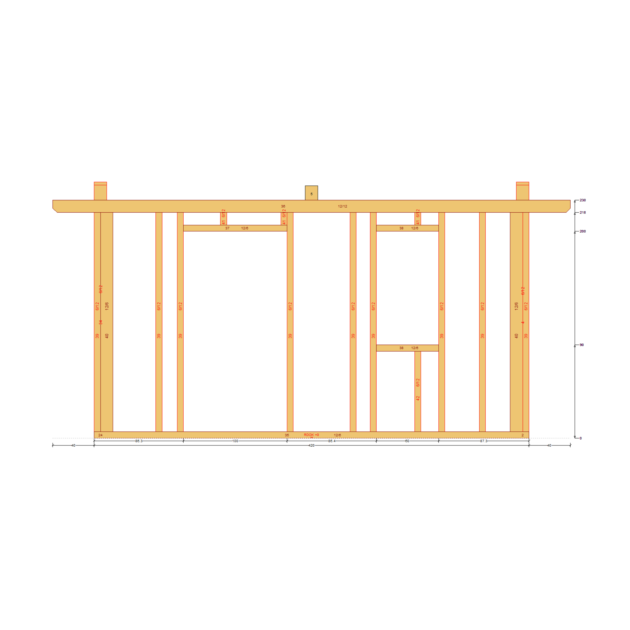 Bauplan Gartenhaus 66 Seitenansicht mit Bemaßung