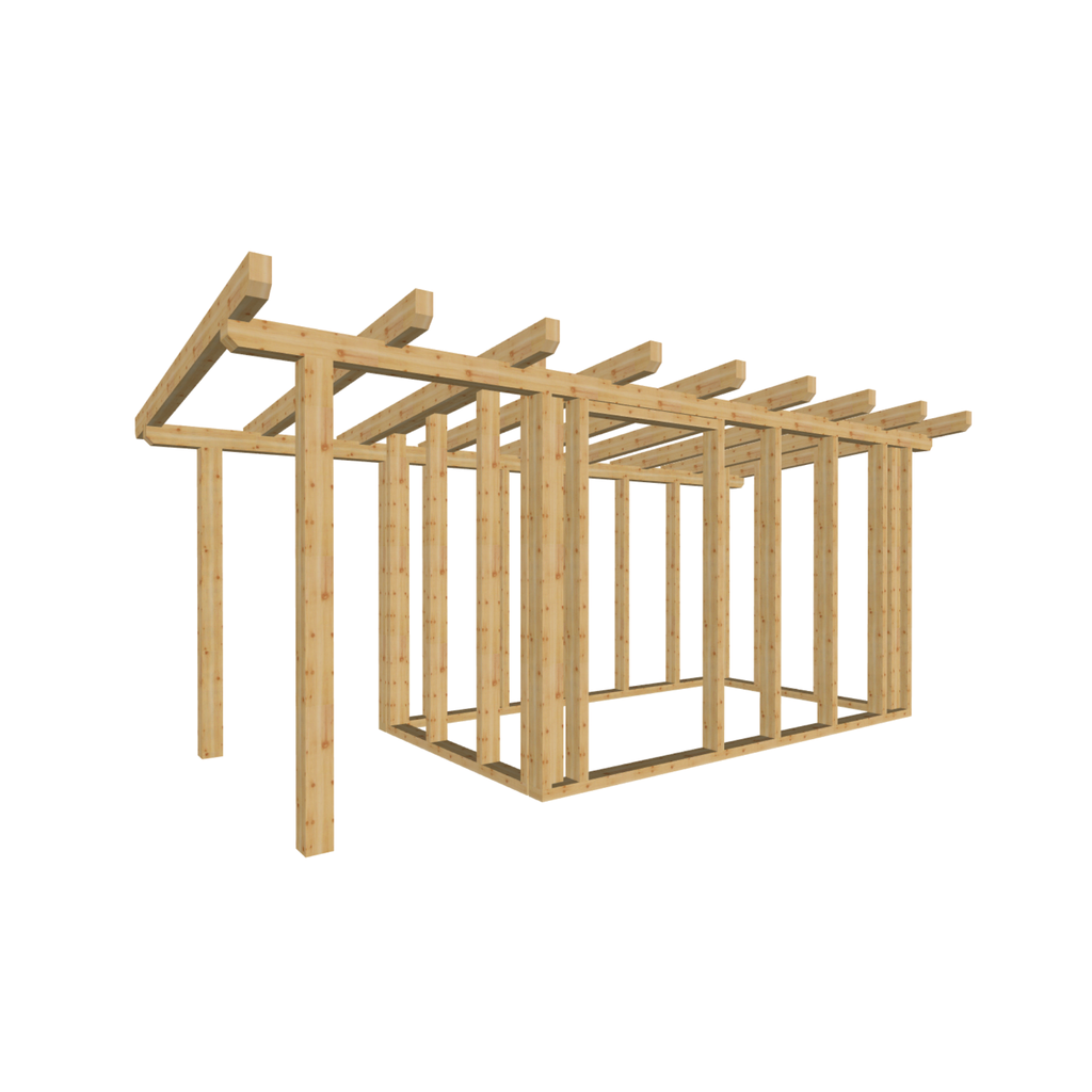 Bauplan Gartenhaus 67 3D-Ansicht schräg von vorn