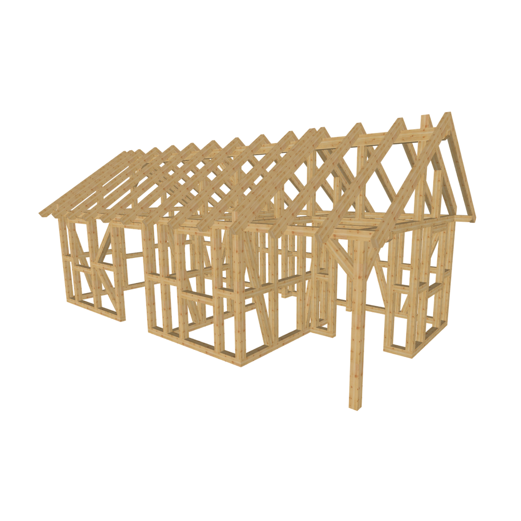 Bauplan Gartenhaus 68 3D-Ansicht schräg von vorn