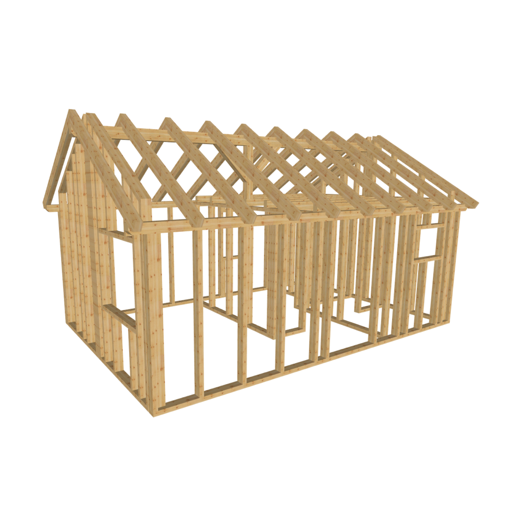 Bauplan Gartenhaus 72 3D-Ansicht schräg von vorn