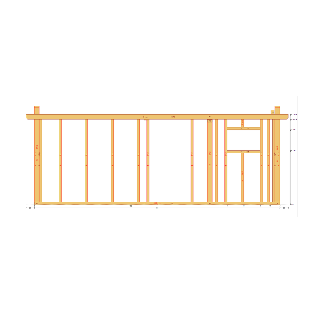 Bauplan Gartenhaus 72 Seitenansicht mit Bemaßung