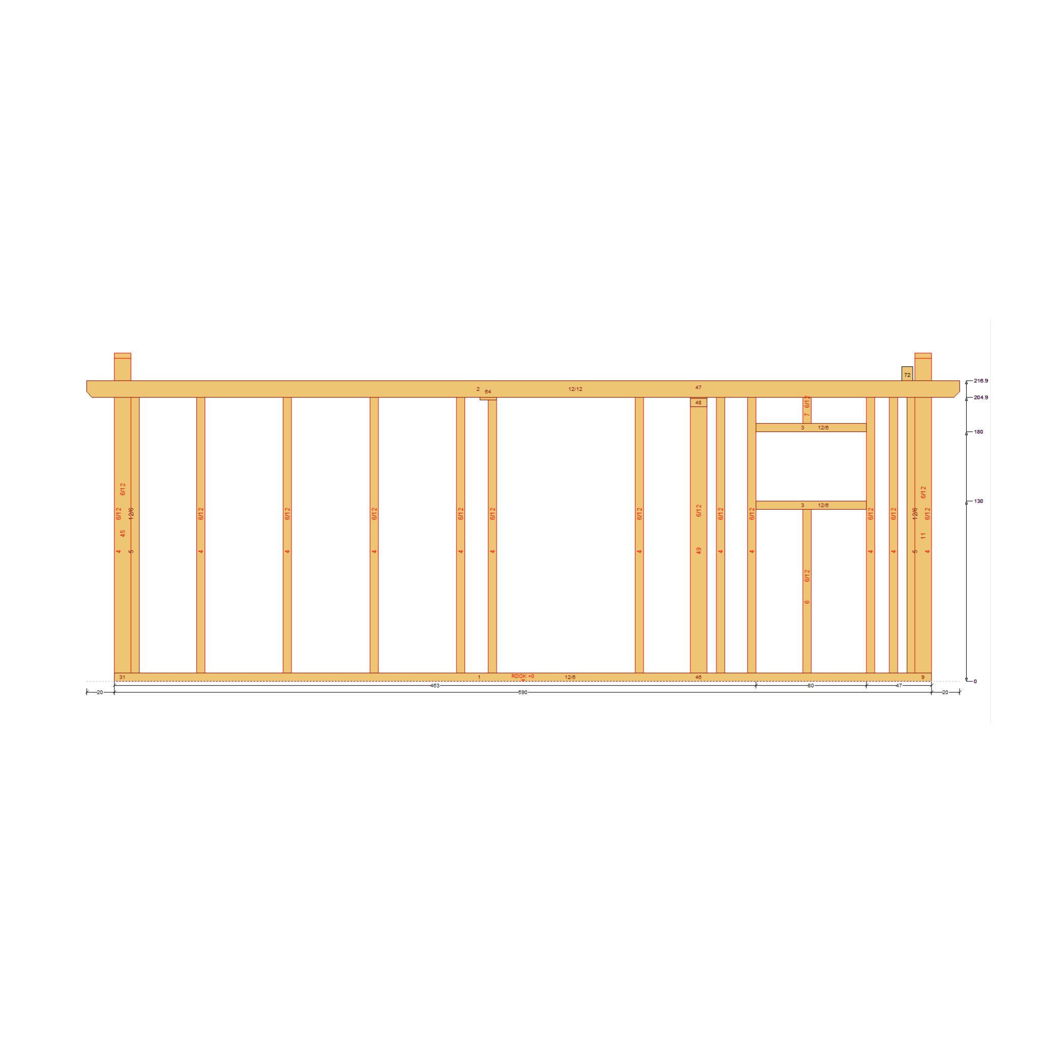 Bauplan Gartenhaus 72 Seitenansicht mit Bemaßung