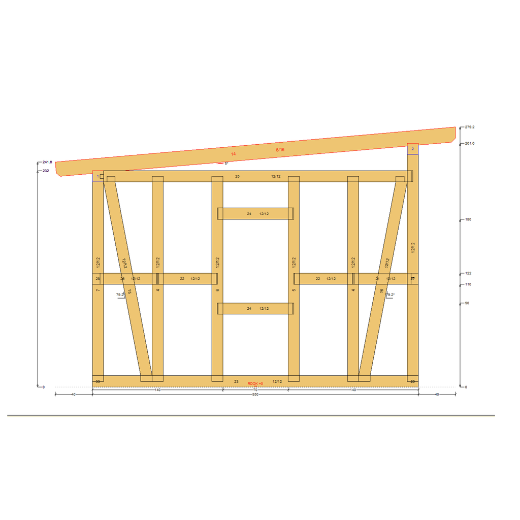 Bauplan Gartenhaus 73 Querschnitt mit Bemaßung