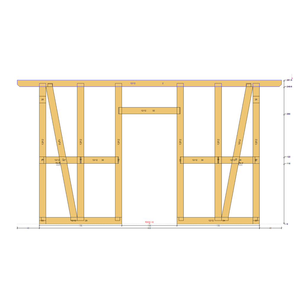 Bauplan Gartenhaus 73 Seitenansicht mit Bemaßung