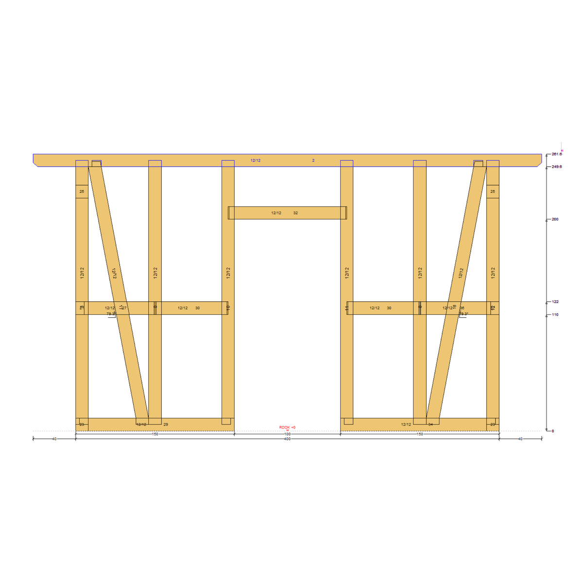 Bauplan Gartenhaus 73 Seitenansicht mit Bemaßung