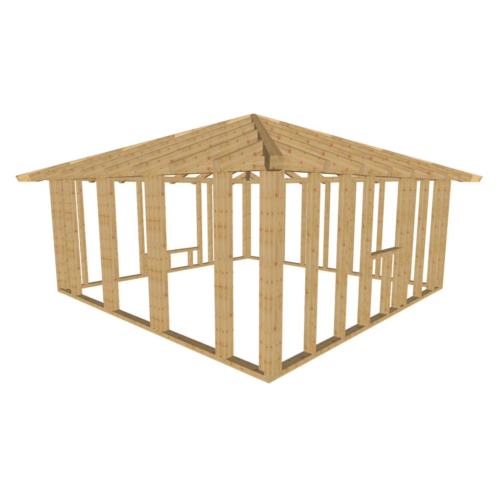 Bauplan Gartenhaus 74 3D-Ansicht schräg von vorn
