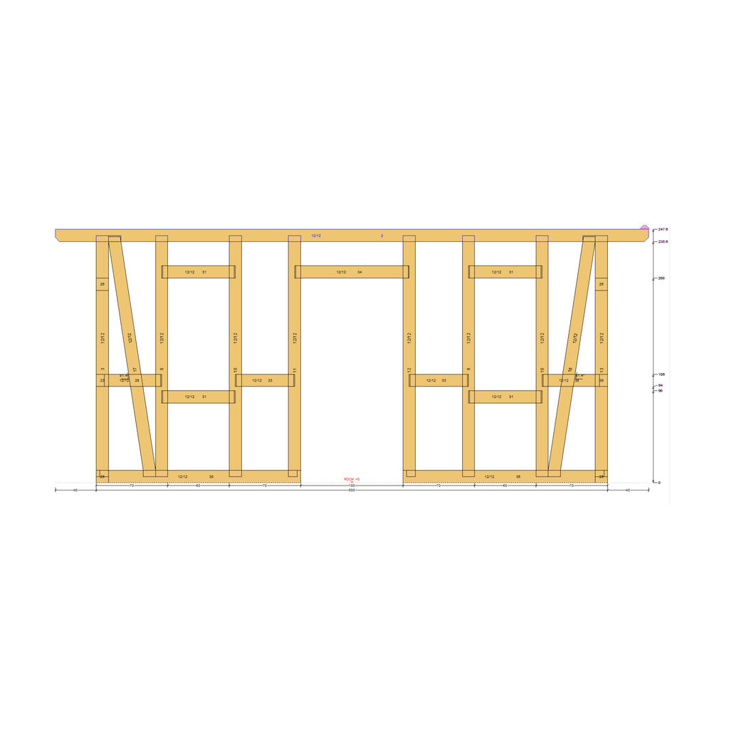 Bauplan Gartenhaus 75 Seitenansicht mit Bemaßung
