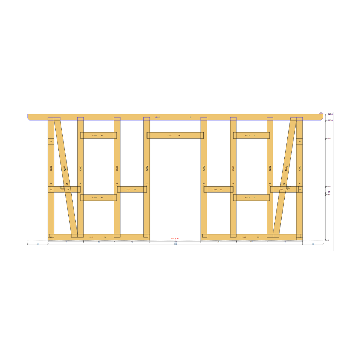 Bauplan Gartenhaus 75 Seitenansicht mit Bemaßung