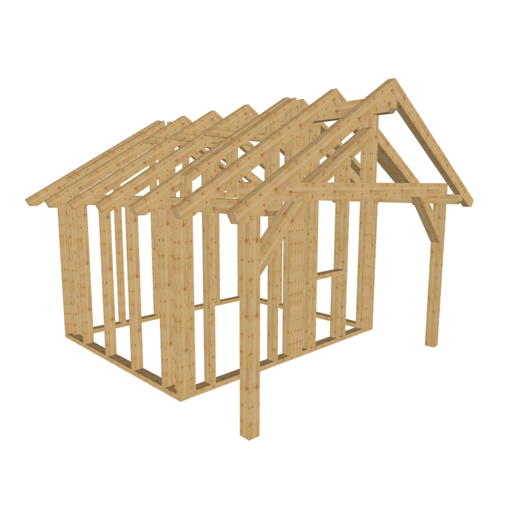 Bauplan Gartenhaus 76 3D-Ansicht schräg von vorn