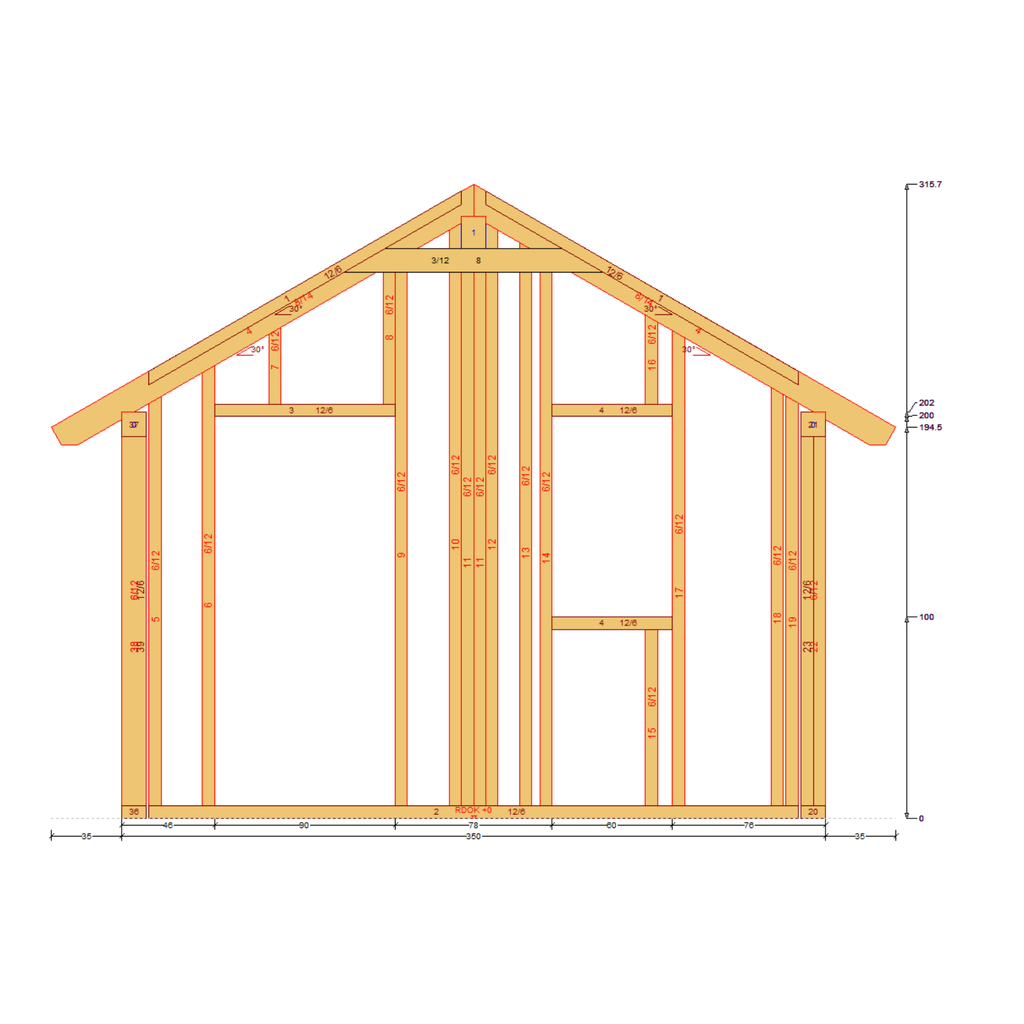 Bauplan Gartenhaus 76 Querschnitt mit Bemaßung