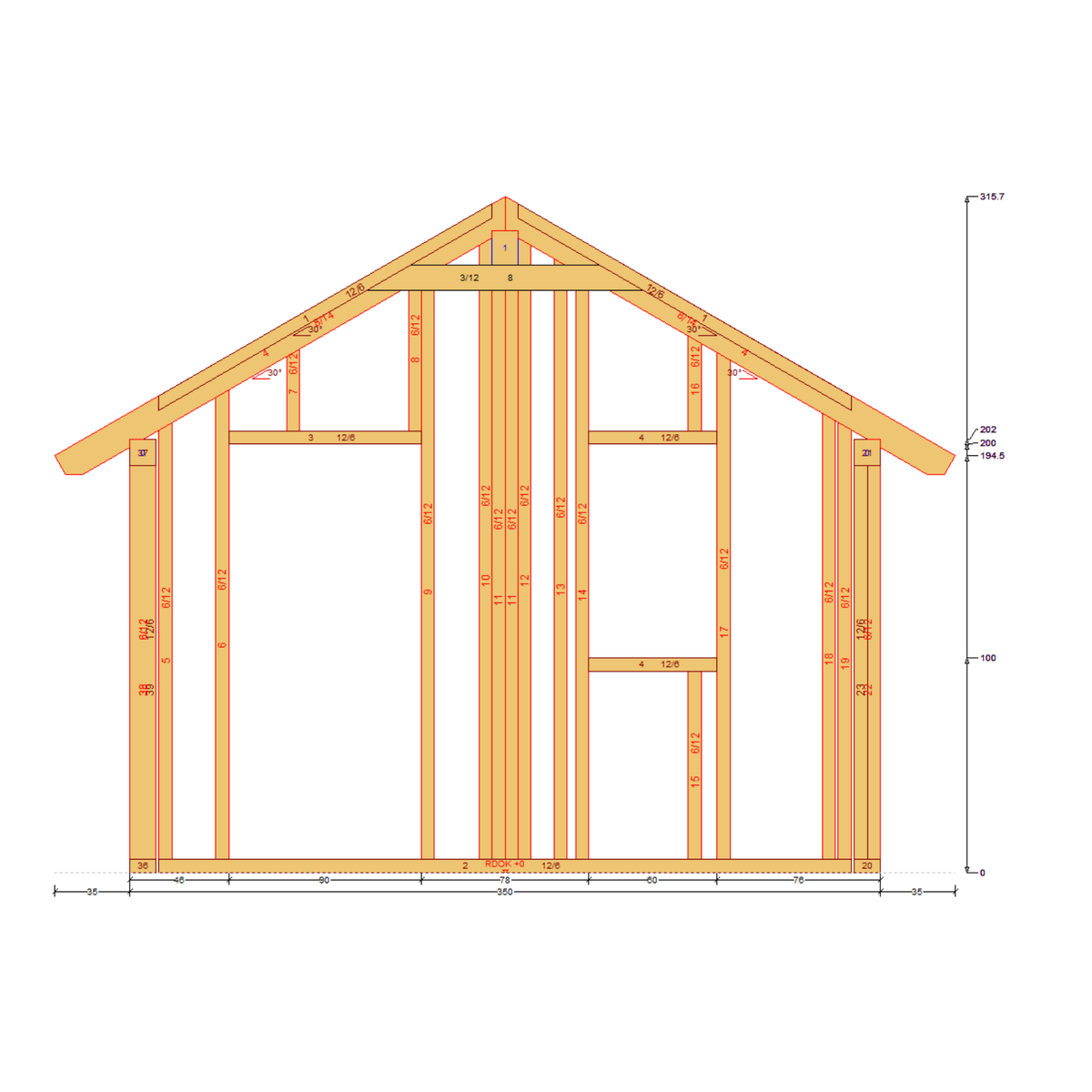 Bauplan Gartenhaus 76 Querschnitt mit Bemaßung