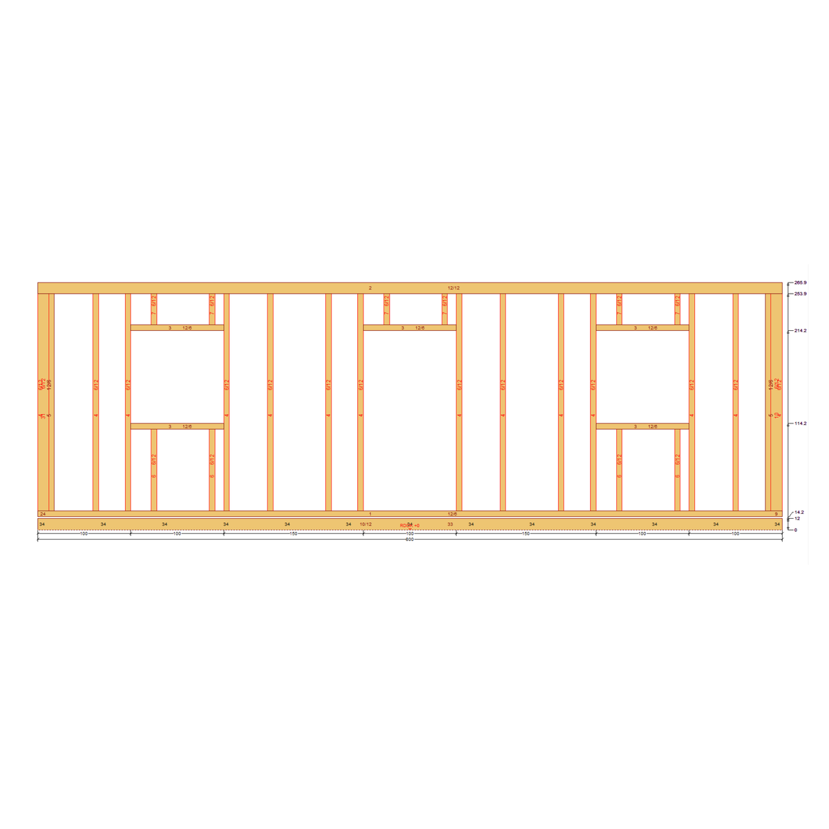 Bauplan Gartenhaus 77 Seitenansicht mit Bemaßung