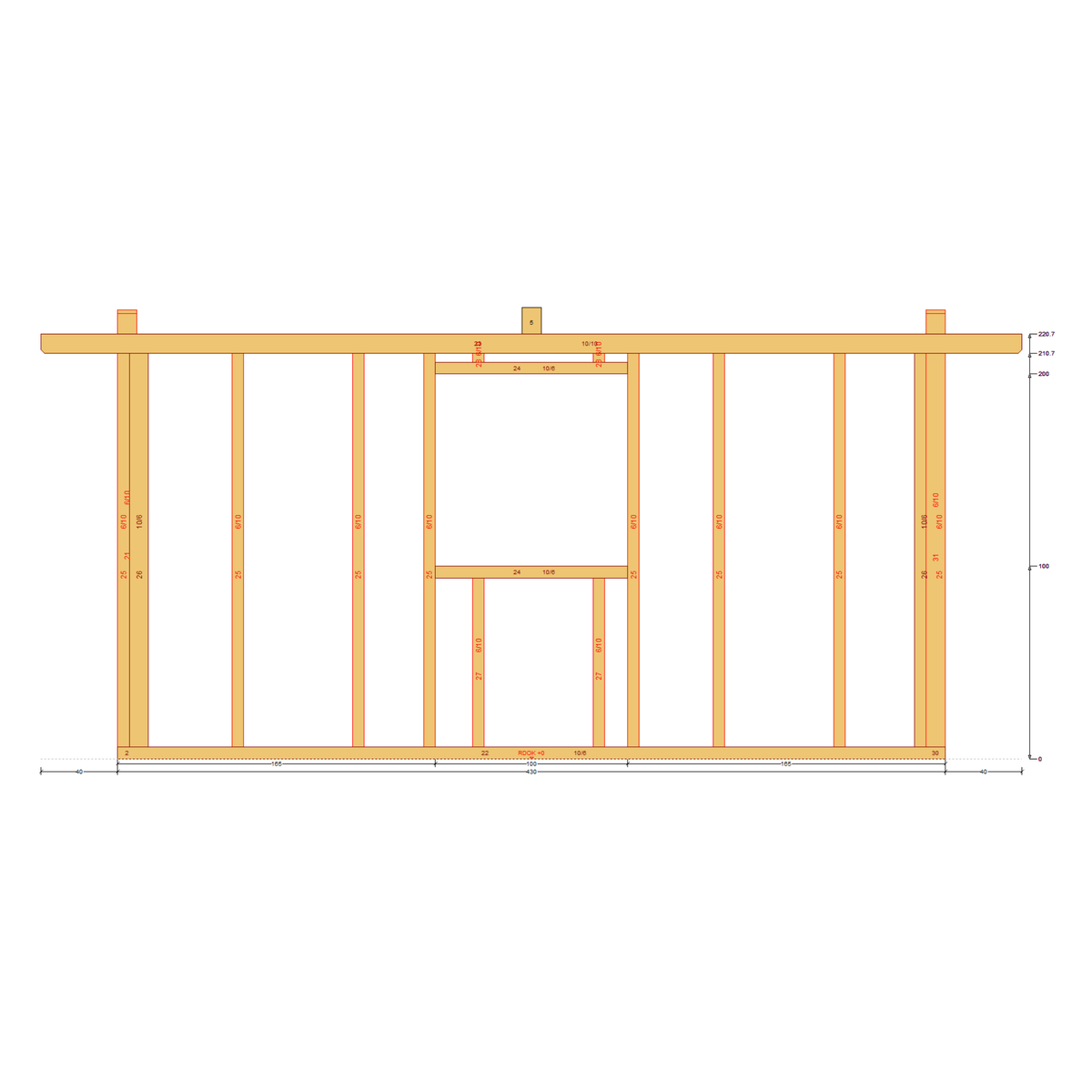 Bauplan Gartenhaus 80 Seitenansicht mit Bemaßung