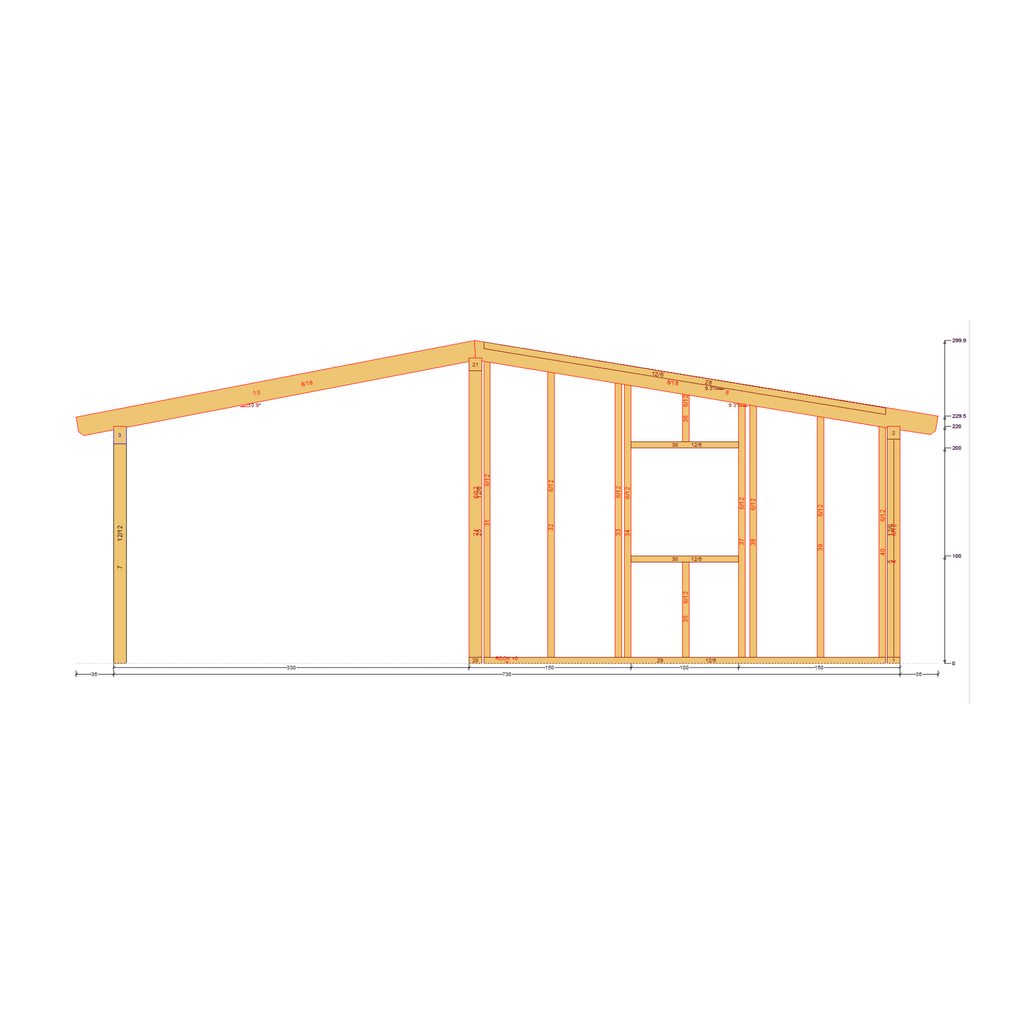 Bauplan Gartenhaus 81 Querschnitt mit Bemaßung