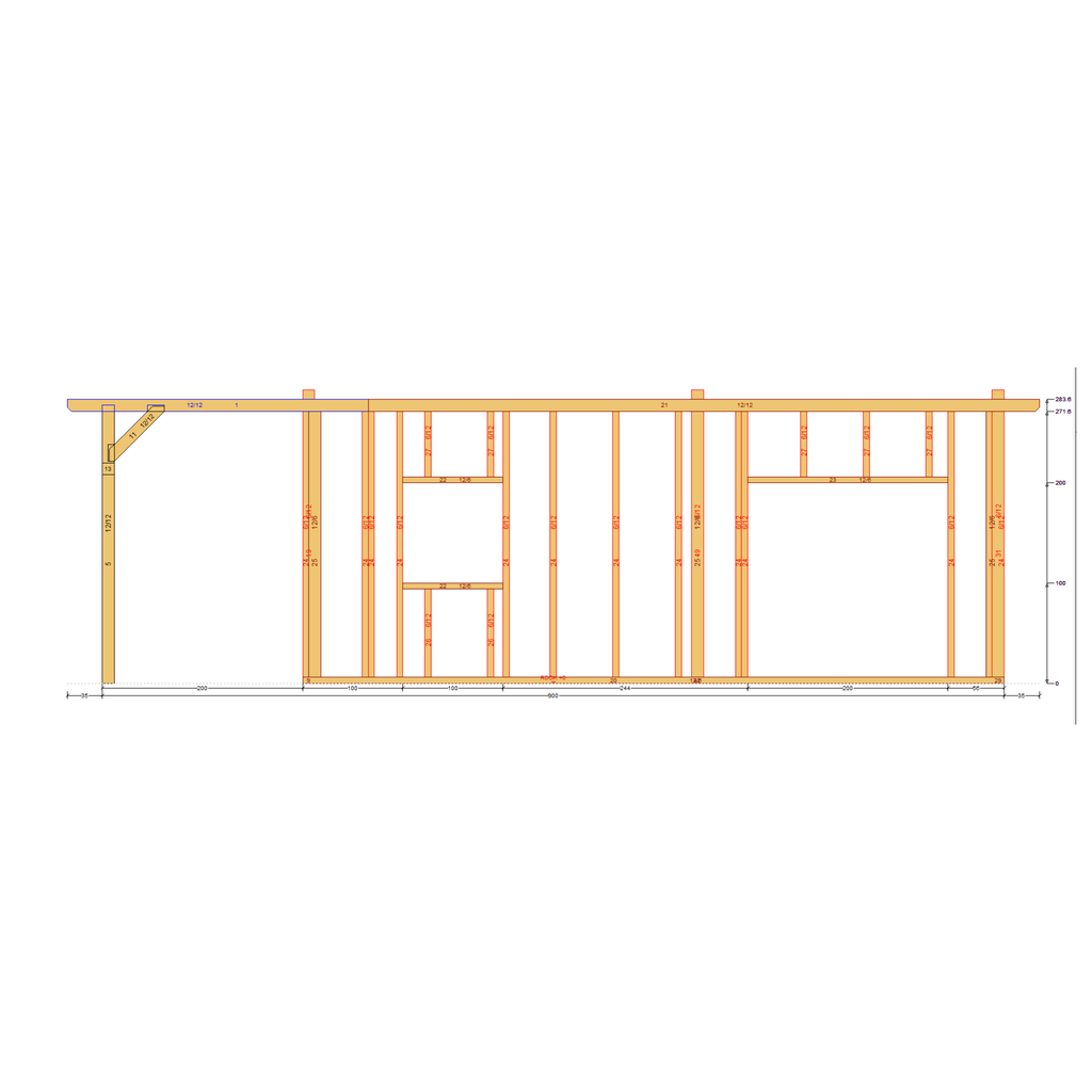 Bauplan Gartenhaus 81 Seitenansicht mit Bemaßung
