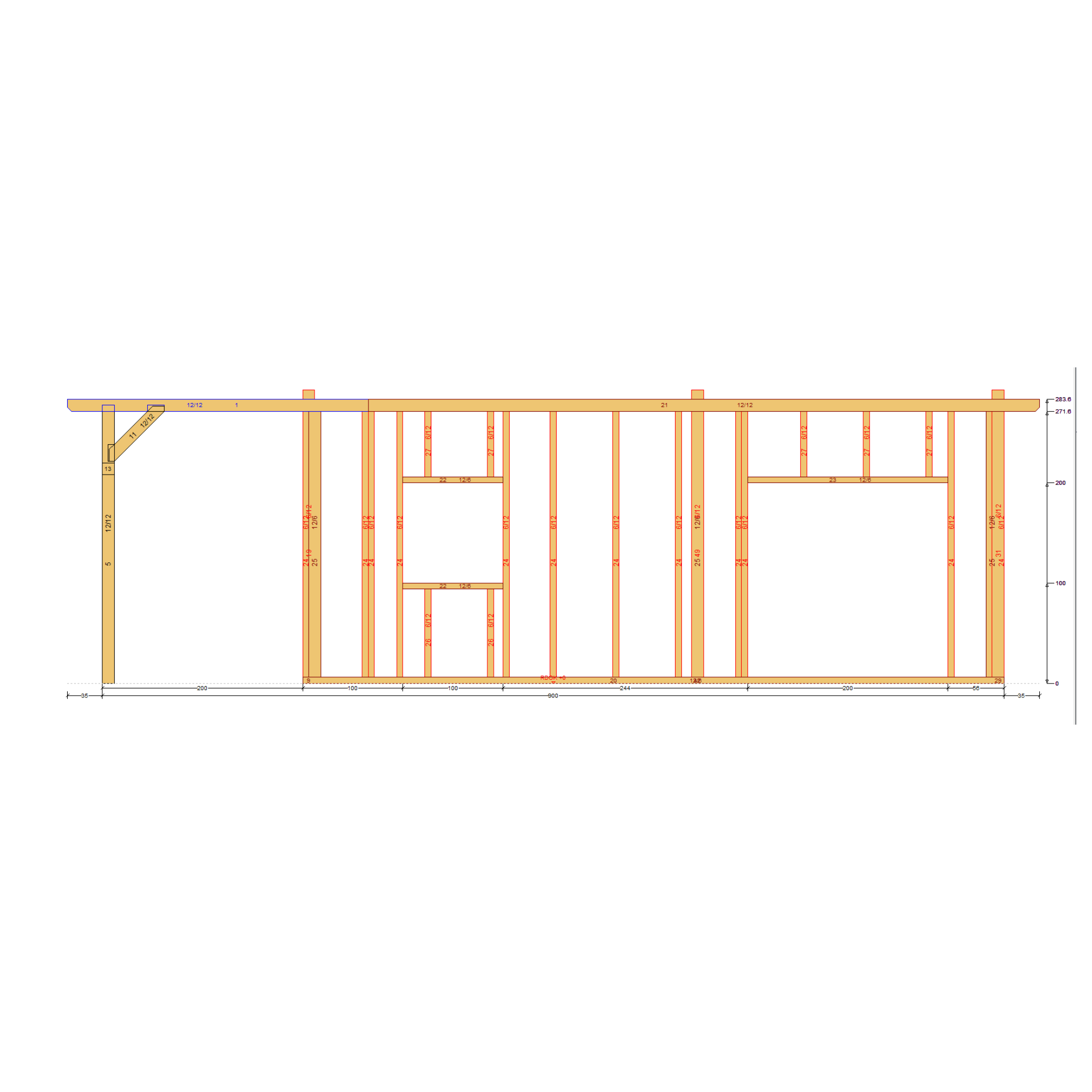 Bauplan Gartenhaus 81 Seitenansicht mit Bemaßung