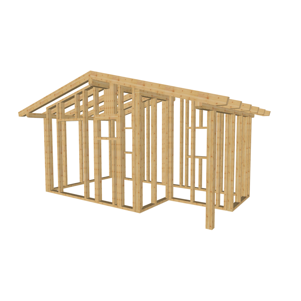 Bauplan Gartenhaus 84 3D-Ansicht schräg von vorn