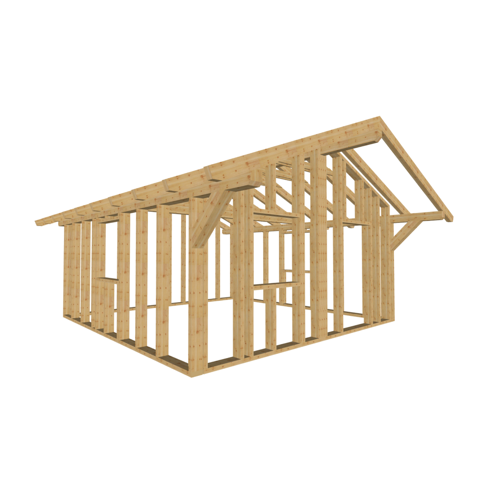 Bauplan Gartenhaus 85 3D-Ansicht schräg von vorn