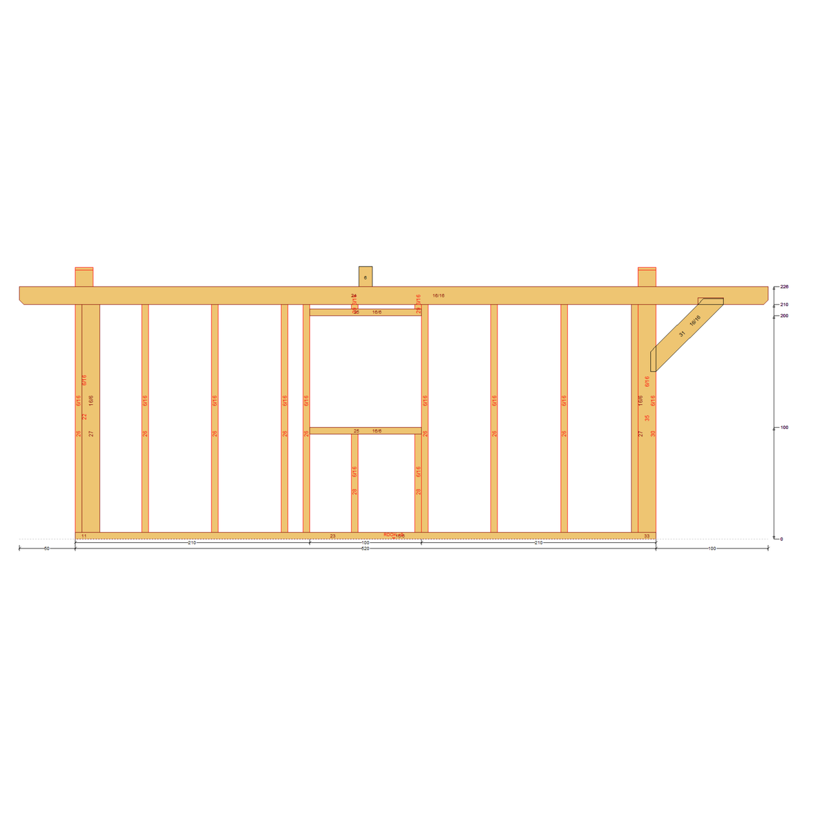 Bauplan Gartenhaus 85 Seitenansicht mit Bemaßung