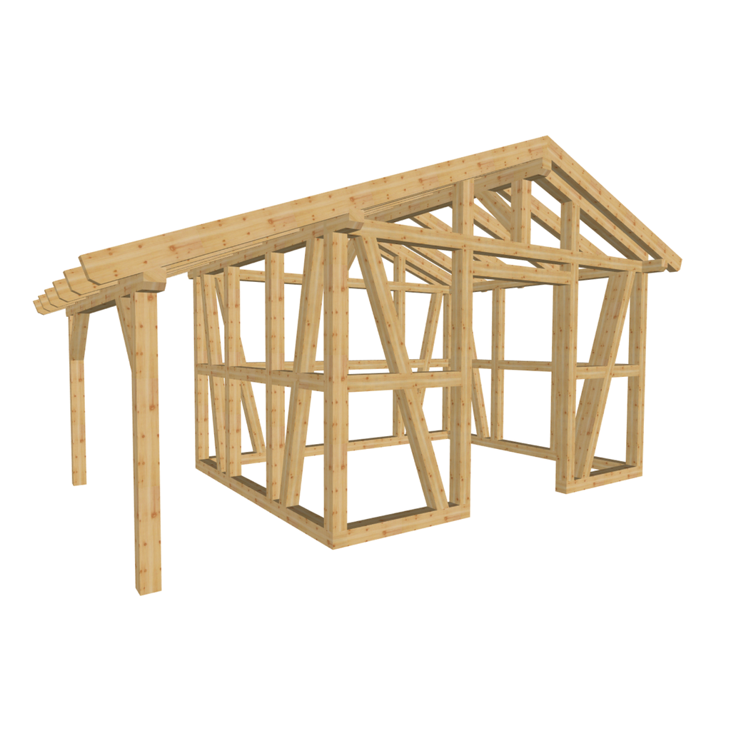 Bauplan Gartenhaus 86 3D-Ansicht schräg von vorn