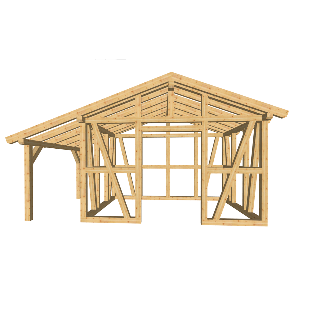 Bauplan Gartenhaus 86 3D-Frontansicht
