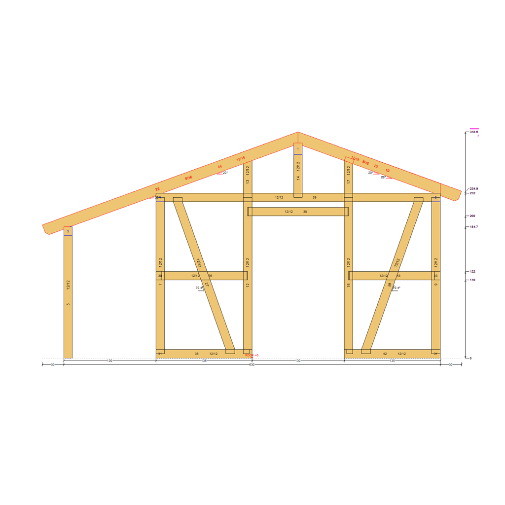 Bauplan Gartenhaus 86 Querschnitt mit Bemaßung