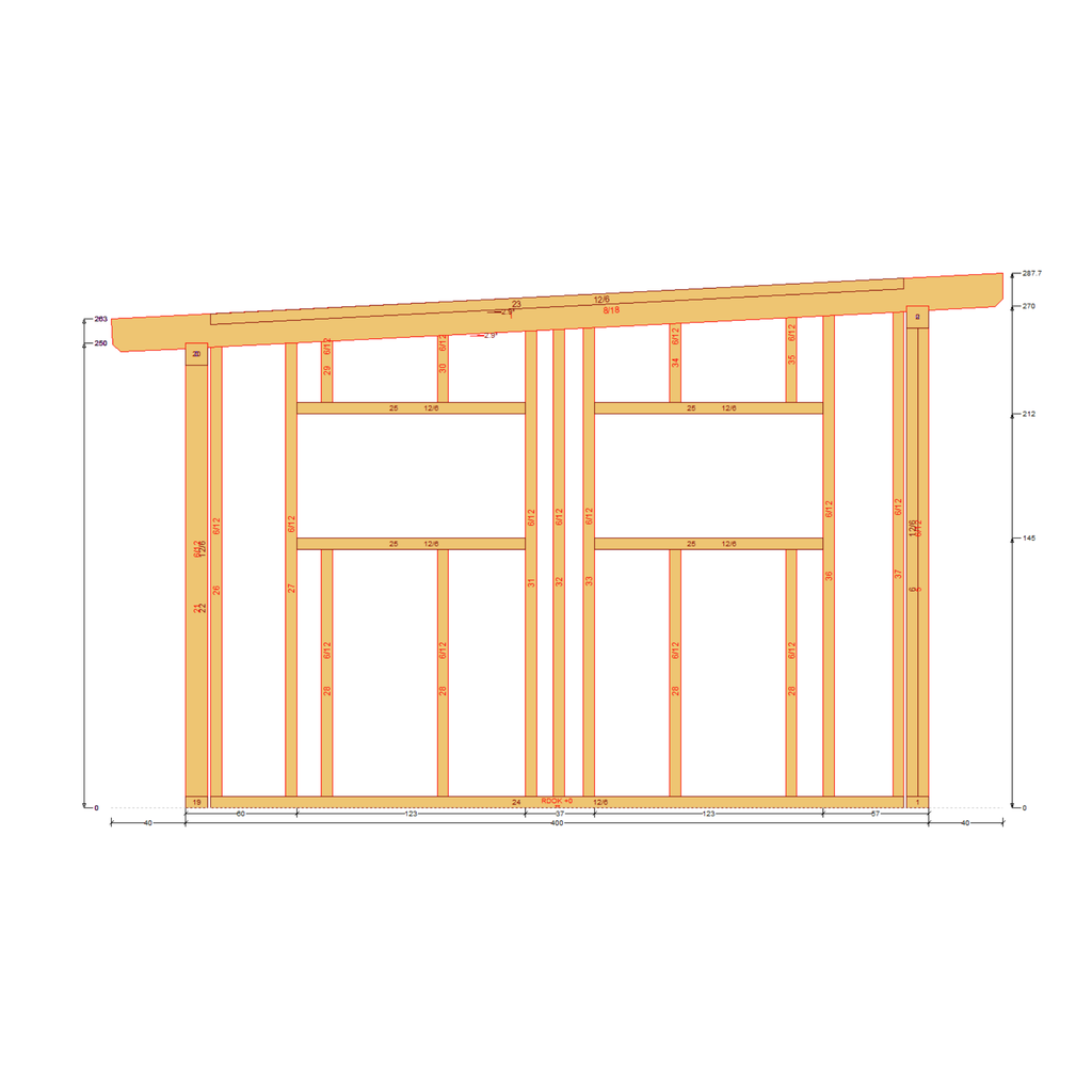 Bauplan Gartenhaus 87 Querschnitt mit Bemaßung