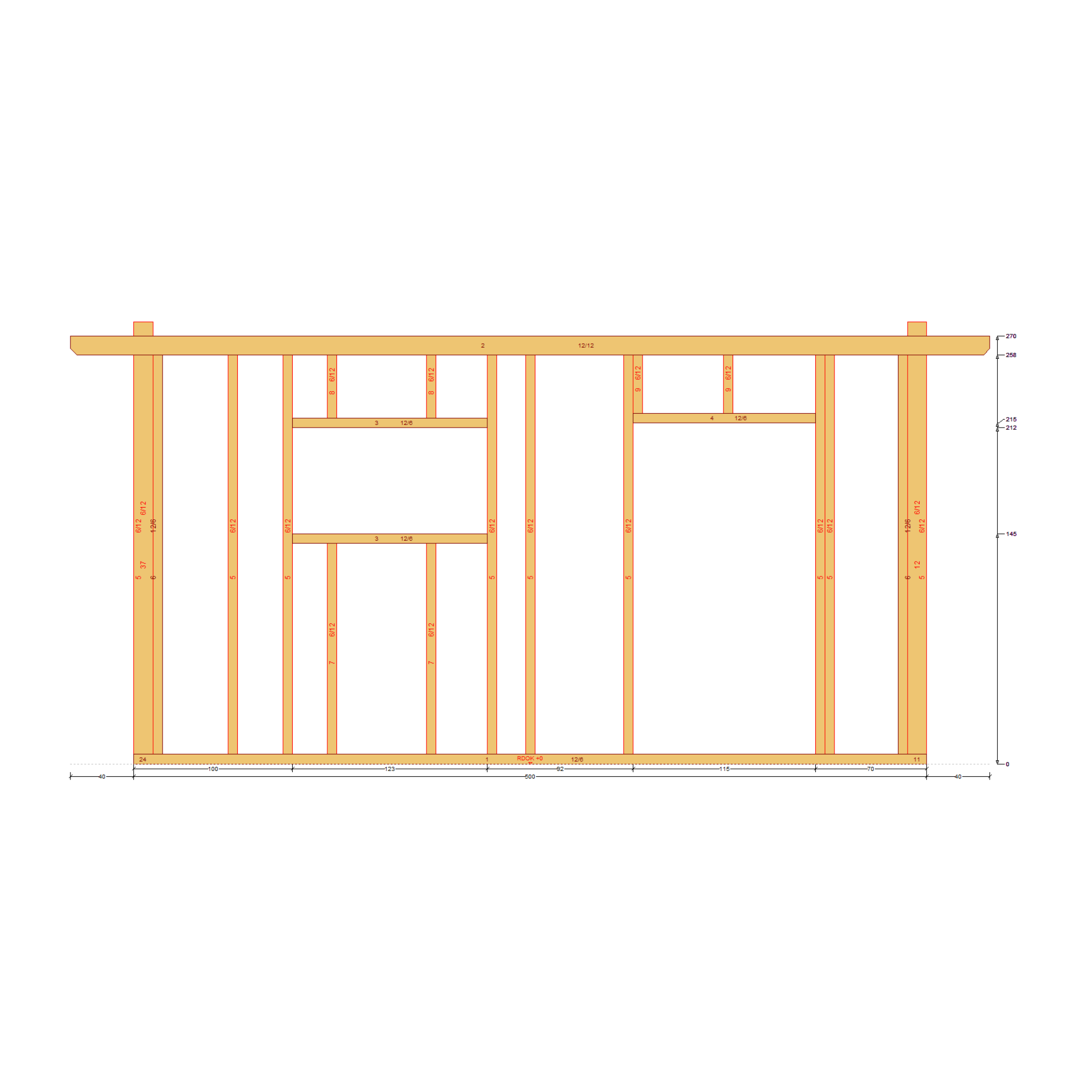 Bauplan Gartenhaus 87 Seitenansicht mit Bemaßung