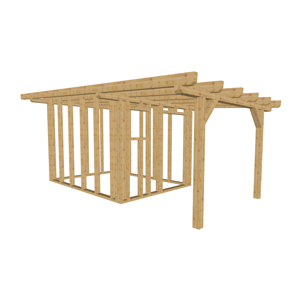 Bauplan Gartenhaus 89 3D-Ansicht schräg von vorn