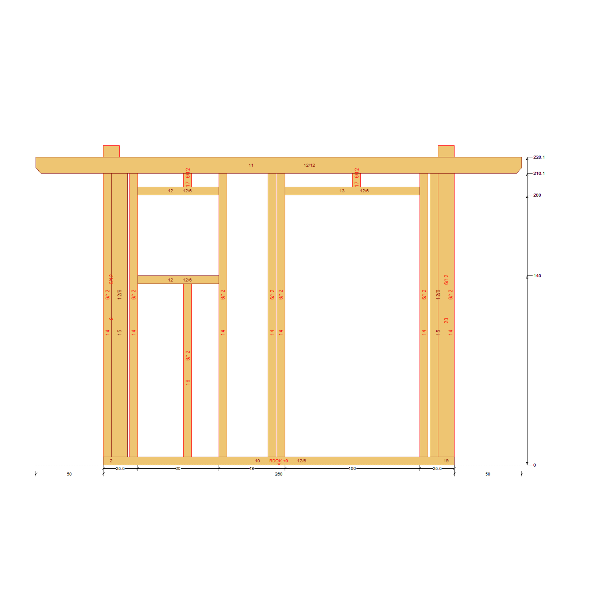 Bauplan Gartenhaus 89 Seitenansicht mit Bemaßung
