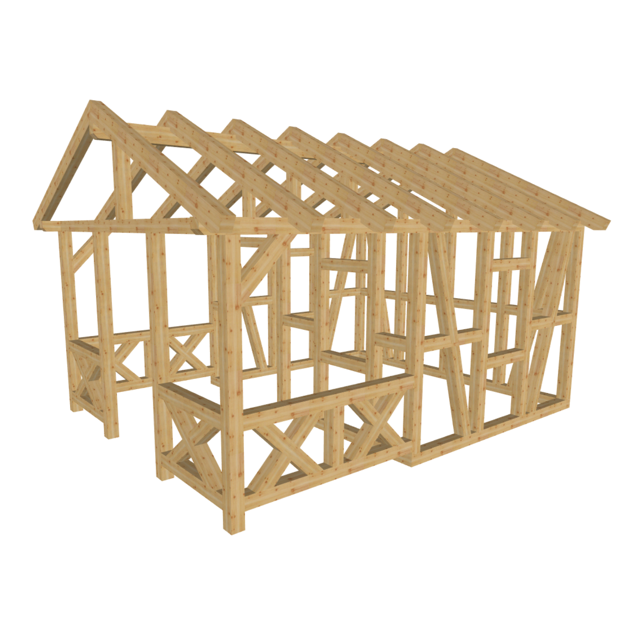Bauplan Gartenhaus 9 3D-Ansicht schräg von vorn