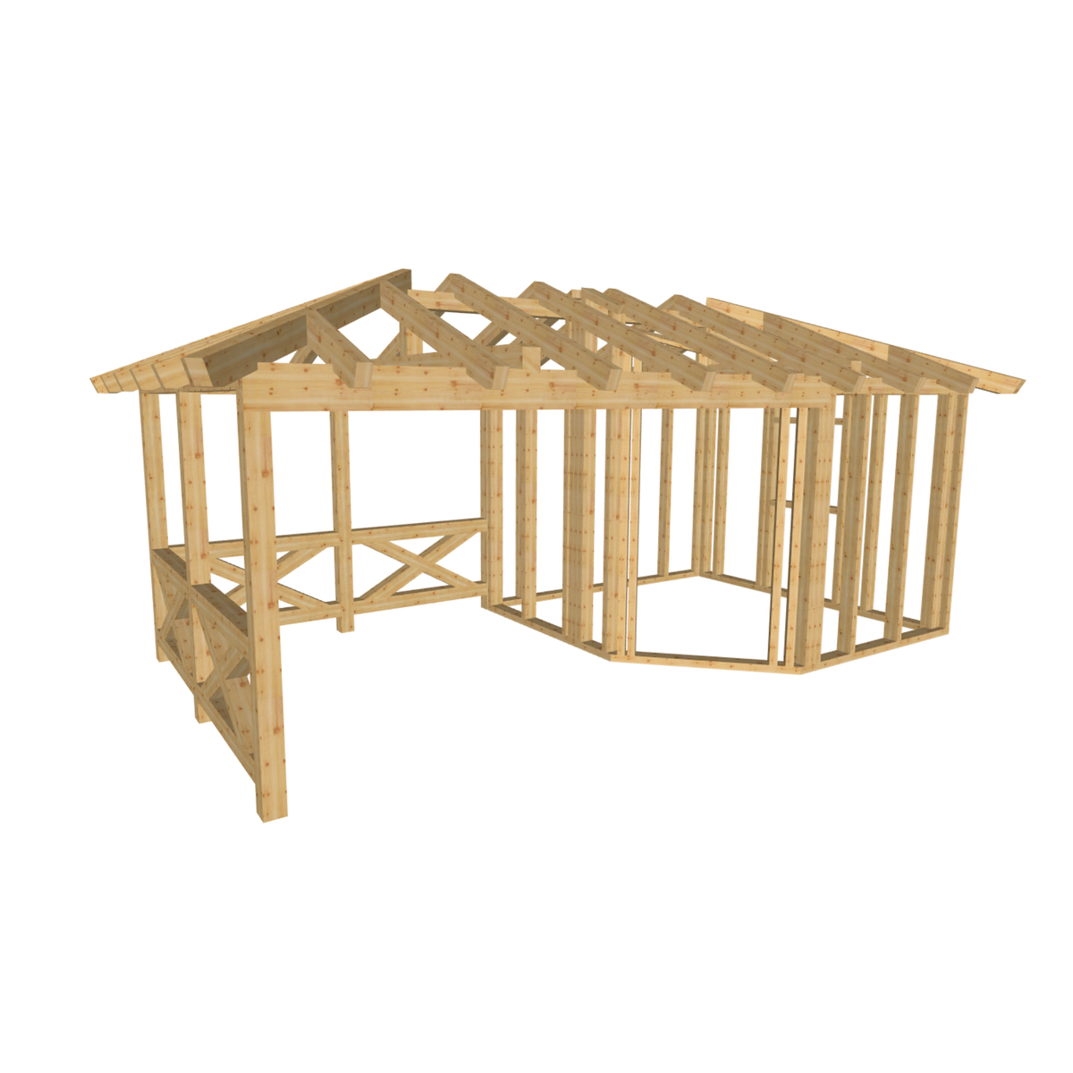 Bauplan Gartenhaus 90 3D-Ansicht schräg von vorn
