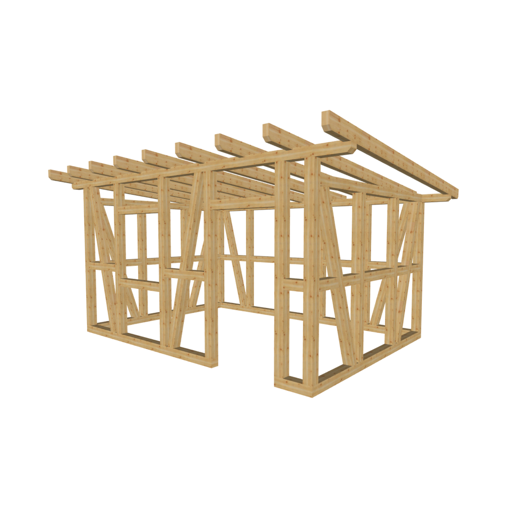 Bauplan Gartenhaus 91 3D-Ansicht schräg von vorn