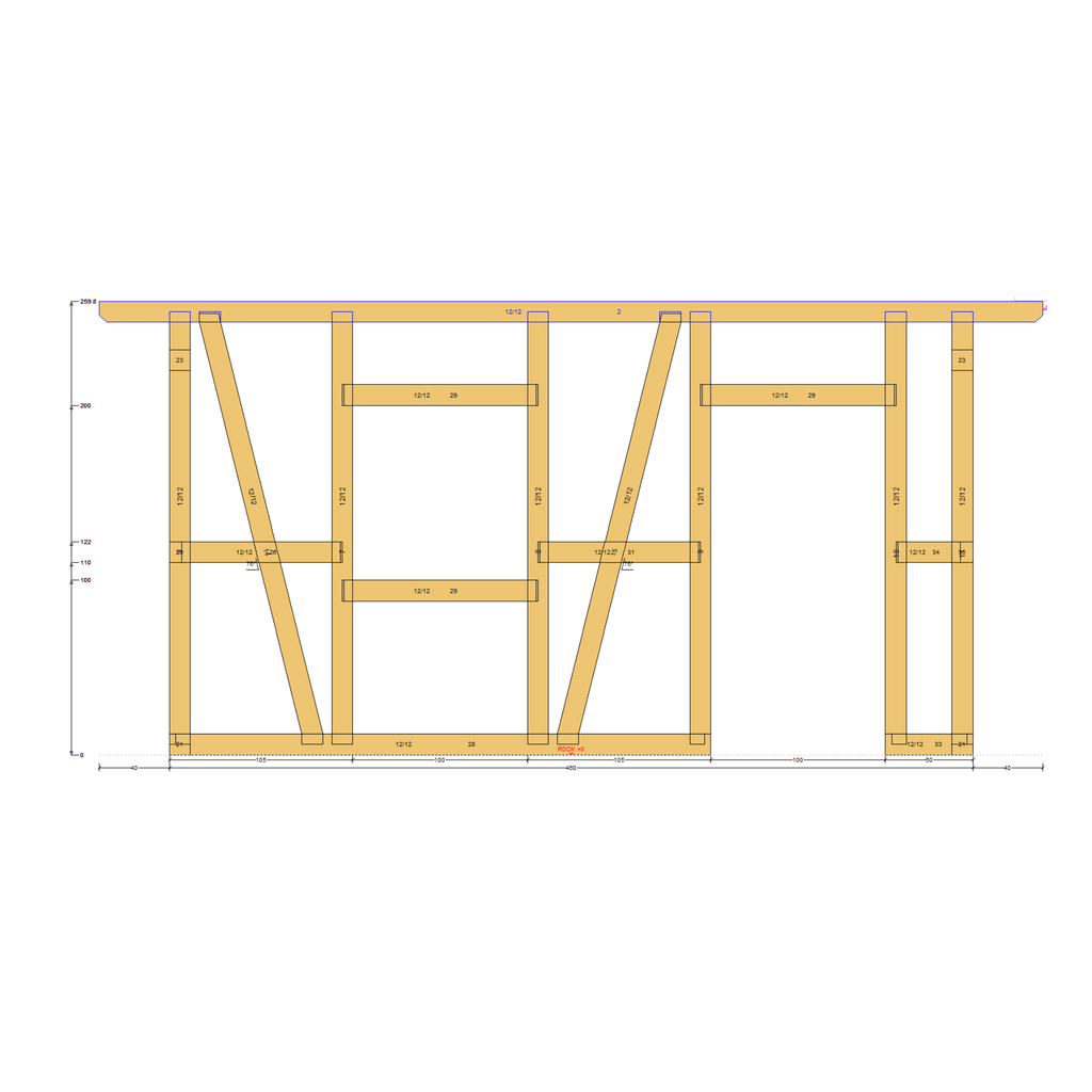 Bauplan Gartenhaus 91 Seitenansicht mit Bemaßung
