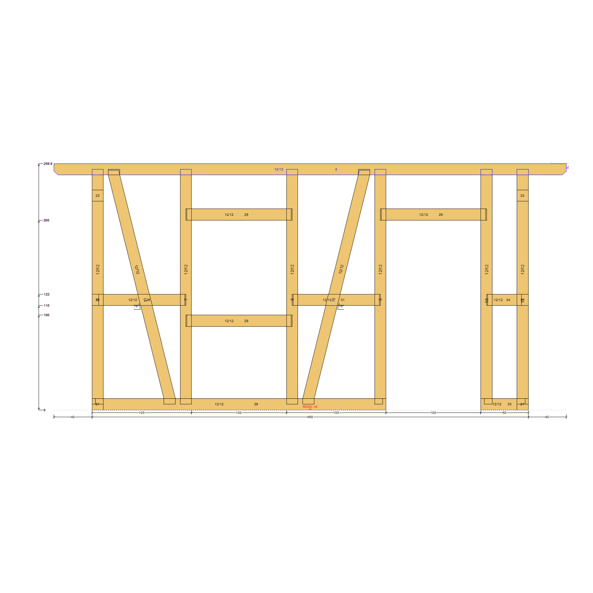 Bauplan Gartenhaus 91 Seitenansicht mit Bemaßung