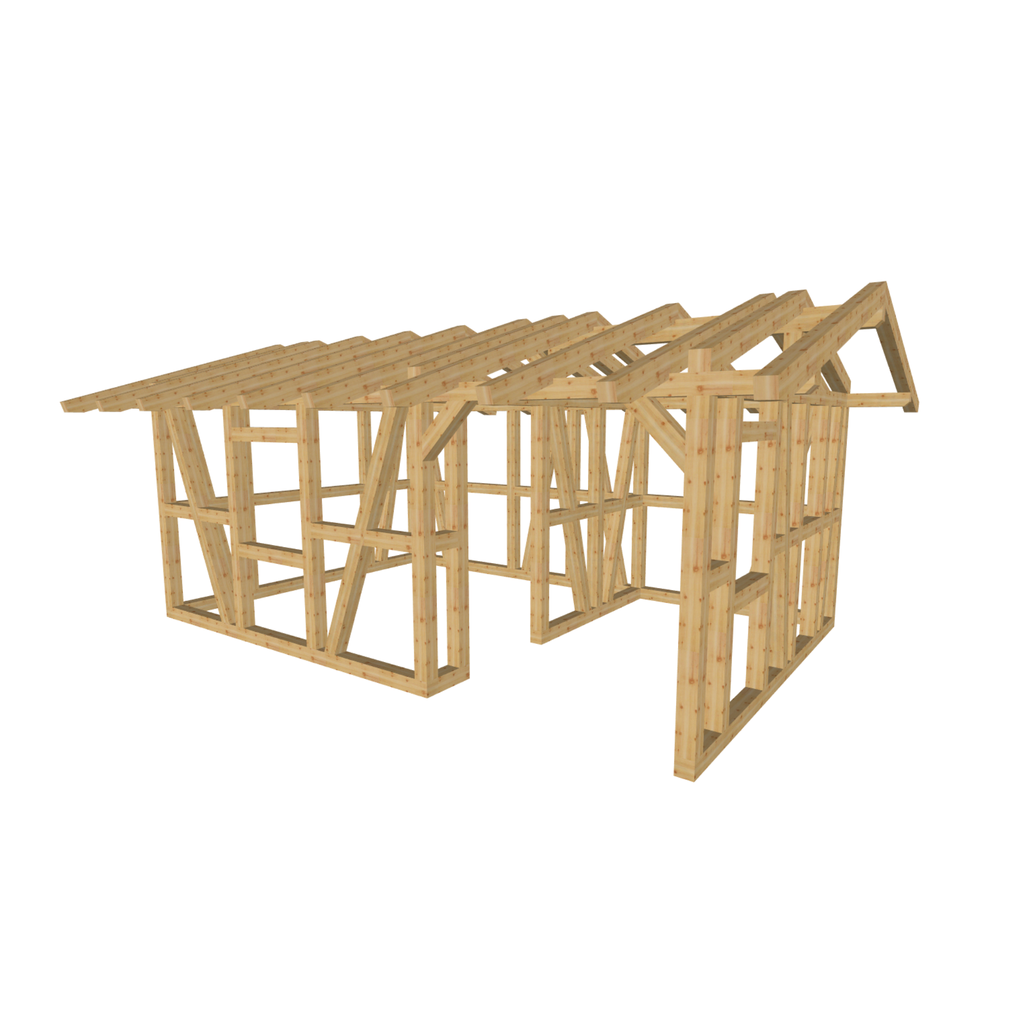 Bauplan Gartenhaus 92 3D-Ansicht schräg von vorn